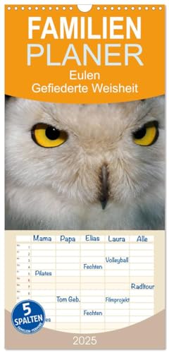 Familienplaner 2025 - Eulen. Gefiederte Weisheit mit 5 Spalten (Wandkalender, 21 cm x 45 cm), CALVENDO