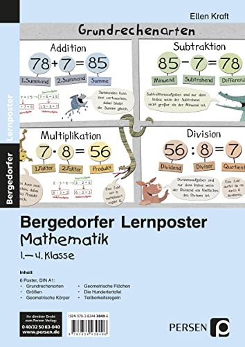 Lernposter Mathematik 1.-4. Klasse: 6 Poster für den Klassenraum (Bergedorfer® Lernposter) von Persen Verlag i.d. AAP