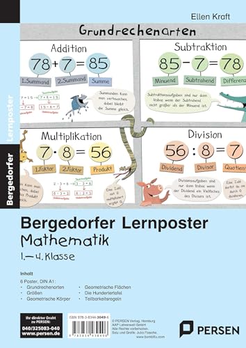 Lernposter Mathematik 1.-4. Klasse: 6 Poster für den Klassenraum (Bergedorfer® Lernposter) von Persen Verlag i.d. AAP