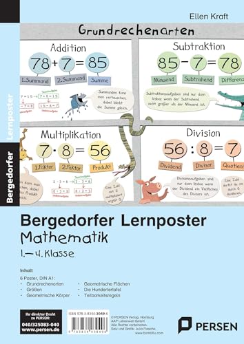 Lernposter Mathematik 1.-4. Klasse: 6 Poster für den Klassenraum (Bergedorfer® Lernposter)
