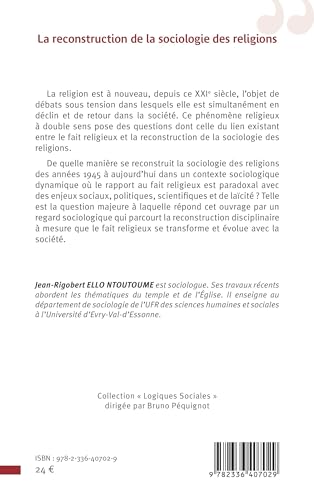 La reconstruction de la sociologie des religions von Editions L'Harmattan