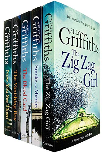 The Brighton Mysteries Series Books 1 -5 Collection Set by Elly Griffiths (Zig Zag Girl, Smoke and Mirrors, Blood Card, Vanishing Box & Now You See Them)