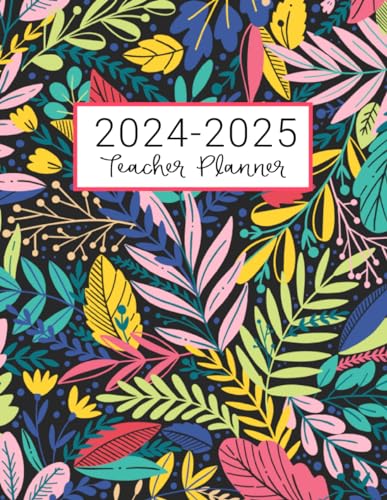 Teacher Planner: Lesson Plan for Class Organization | Weekly and Monthly Agenda | Academic Year August - July | Dark Tropical Floral Print (2019-2020)