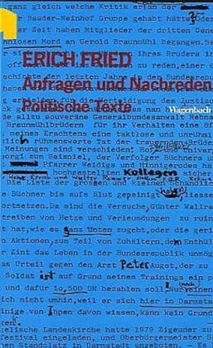 Anfragen und Nachreden: Politische Texte (Wagenbachs andere Taschenbücher) von Wagenbach, K