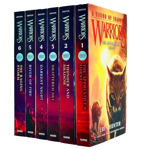 Warriors Cat A Vision of Shadows Series Books 1 - 6 Series 5 Collection Set By Erin Hunter (Apprentice's Quest, Thunder and Shadow, Shattered Sky, Darkest Night, River of Fire & Raging Storm)
