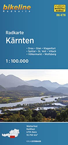 Kärnten: Drau – Glan – Klagenfurt – Spittal – St. Veit – Villach – Völkermarkt – Wolfsberg, 1:75.000, wetterfest/reißfest, GPS-tauglich mit UTM-Netz (Bikeline Radkarte)