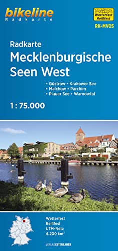 Bikeline Radkarte Deutschland: Mecklenburgische Seen West, Güstrow, Malchow, Parchim, Plauer See, Krakower See, RK-MV05, 1 : 75 000, wasserfest/reißfest, GPS-tauglich mit UTM-Netz von Esterbauer GmbH