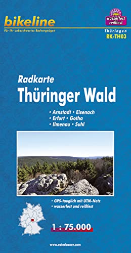 Bikeline Radkarte Thüringer Wald, Arnstadt, Eisenach, Erfurt, Gotha, Ilmenau, Suhl, RK-TH03. 1 : 75.000, wasserfest/reißfest, GPS-tauglich mit UTM-Netz von Esterbauer GmbH