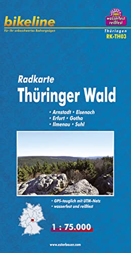 Bikeline Radkarte Thüringer Wald, Arnstadt, Eisenach, Erfurt, Gotha, Ilmenau, Suhl, RK-TH03. 1 : 75.000, wasserfest/reißfest, GPS-tauglich mit UTM-Netz