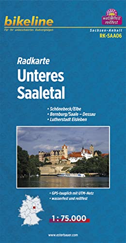 Bikeline Radkarte Unteres Saaletal, Schönebeck/Elbe, Bernburg/Saale - Dessau, Lutherstadt Eisleben, RK-SAA06. 1 : 75 000, wasserfest/reißfest, GPS-tauglich mit UTM-Netz von Esterbauer