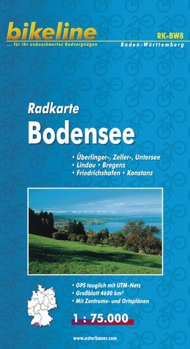 Radkarte Bodensee 1:75 000. Überlinger-, Zeller-, Untersee. Lindau, Bregenz, Friedrichshafen, Konstanz. Mit Zentrums- und Ortsplänen - wasserfest und reißfest, GPS-tauglich mit UTM-Netz