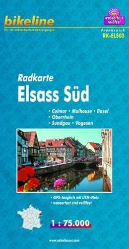 Radkarte Elsass Süd, Colmar, Mulhouse, Basel. Oberrhein, Sundgau, Vogesen, 1:75.000, GPS-tauglich, wasserfest/reißfest