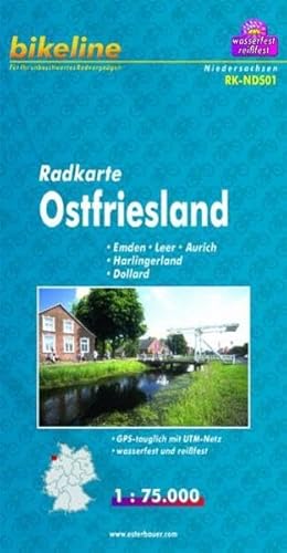 bikeline Radkarte Ost-Friesland, Emden - Leer - Aurich - Harlingerland - Dollard, 1 : 75.000, wasserfest und reißfest, GPS-tauglich mit UTM-Netz