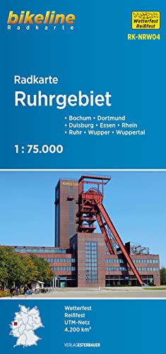 bikeline - Radkarte Ruhrgebiet (NRW04), Duisburg - Bochum - Dortmund, Rhein - Ruhr - Wupper, Bergisches Land, 1:75.000, wasserfest und reißfest, GPS-tauglich mit UTM-Netz