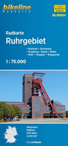 bikeline - Radkarte Ruhrgebiet (NRW04), Duisburg - Bochum - Dortmund, Rhein - Ruhr - Wupper, Bergisches Land, 1:75.000, wasserfest und reißfest, GPS-tauglich mit UTM-Netz