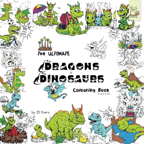 Dragons & Dinosaurs Colouring Book for Boys and Girls: 50 unique designs, bold and easy with black back pages (The Ultimate Books Series) von JDE Publishing