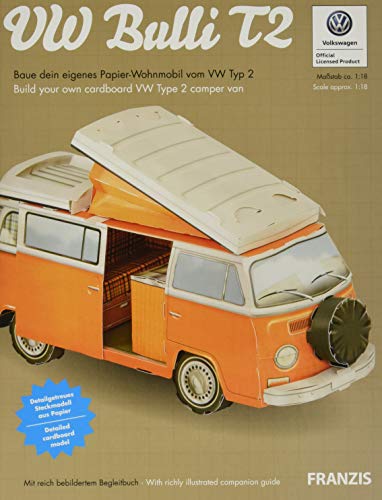 VW Bulli T2 | VW-Bulli-Papier-Bausatz mit Begleitbuch: Baue dein eigenen Papier-Wohnmobil vom VW Typ 2. Kartonbausatz im Maßstab ca. 1:18 mit 38 Bauteilen