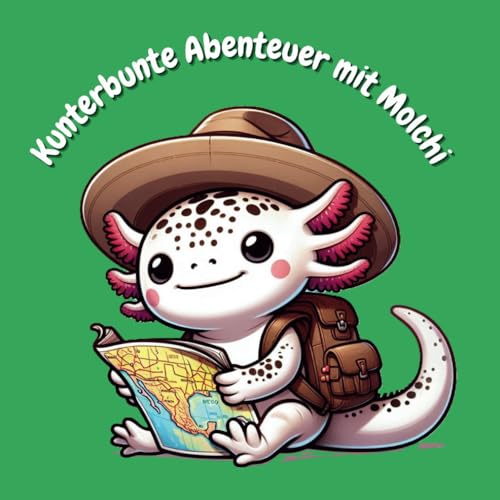 Kunterbunte Abenteuer mit Molchi – Axolotl, mexikanischer Schwanzlurch, Amphibie, Malbuch ab 4 Jahren – 50 große Motive – Malen und Entdecken: Der ... Tiere und lustige Abenteuer zum Ausmalen von Independently published