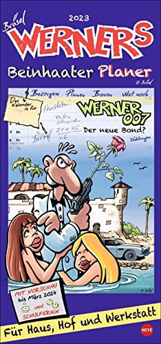 Werner Werkstattplaner 2023. Praktischer Wand-kalender mit frei einteilbaren Spalten. Humorvoller Terminkalender mit kultigen Werner-Cartoons