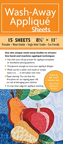 Wash-Away Appliqué Sheets 15 Sheets • 8 1/2” x 11” • Printable • Water Soluble • Single-Sided Fusible • Eco-Friendly