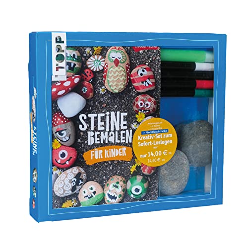 Kreativ-Set Steine bemalen für Kinder (Buch + Material): Buch mit Anleitungen und Material für 4 bemalte Steine. Mit Nachtleuchtfarbe von Frech