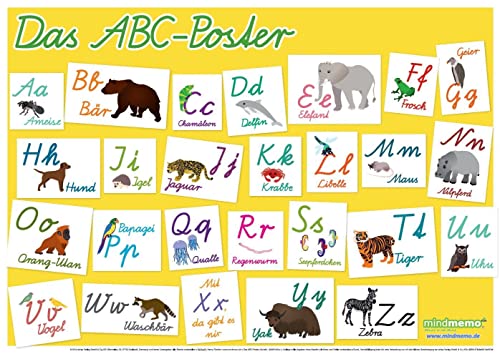 mindmemo Lernposter - Das Tier ABC Poster für Kinder in Schreibschrift Schulausgangsschrift Alphabet spielend lernen mit Bildern Lernhilfe DIN A2 ... Lernen ganz einfach - DinA2 PremiumEdition von phiep Verlag