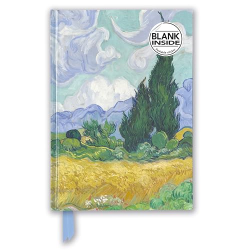 Premium Notizbuch Blank DIN A5: Vincent van Gogh, Weizenfeld mit Zypressen: Unser hochwertiges Blankbook mit festem, künstlerisch geprägtem Einband (Premium Notizbuch DIN A 5 mit Magnetverschluss) von Flame Tree Gift