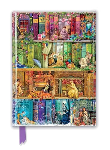 Premium Notizbuch DIN A5: Aimee Stewart, Bücherregal Carpe Diem: Unser hochwertiges, liniertes Blankbook mit festem, künstlerisch geprägtem Einband ... Notizbuch DIN A 5 mit Magnetverschluss) von Flame Tree Gift