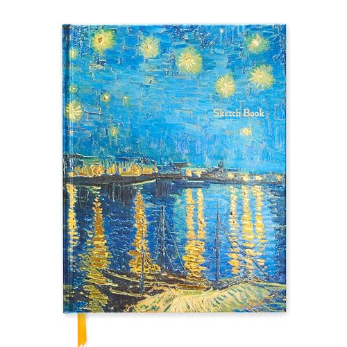 Premium Skizzenbuch: Vincent van Gogh, Sternennacht über der Rhone: Unser hochwertiges Blankbook mit festem, künstlerisch geprägtem Einband im Format 28 cm x 21,6 cm