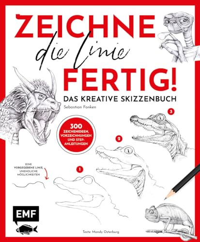 Zeichne die Linie fertig!: Das kreative Skizzenbuch mit 300 Zeichenideen, Vorzeichnungen und Step-Anleitungen von Edition Michael Fischer