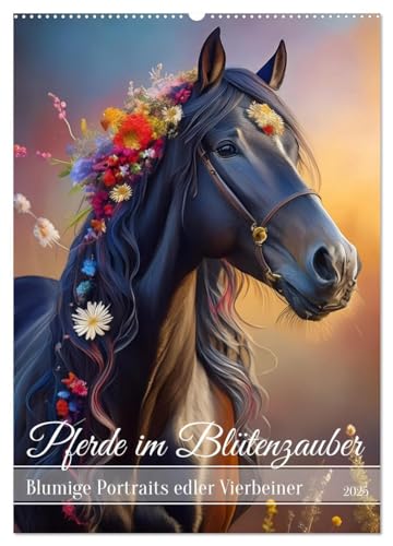 Pferde im Blütenzauber – Blumige Portraits edler Vierbeiner (Wandkalender 2025 DIN A2 hoch), CALVENDO Monatskalender von CALVENDO