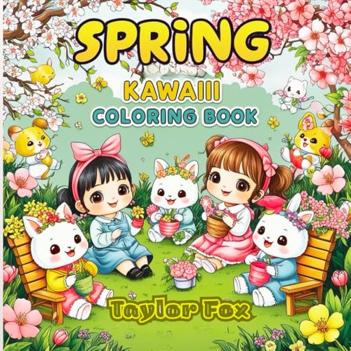 Spirng Kawaii Coloring Book: Cute Spring Coloring Fun for Kids Ages 5–10 | Adorable Kawaii Animals, Flowers & More von Independently published