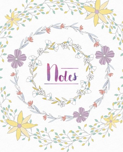 Cute Notes: Purple and Yellow Graphic Circling Flowers Notebook Daily Journal, Dotted Grid Pages Book, 200 pages, 7.5 x 9.25 inches