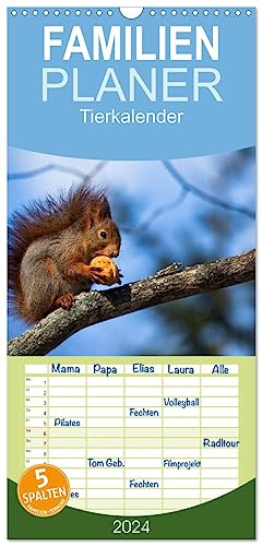 Familienplaner 2024 - Tierkalender 2024 mit 5 Spalten (Wandkalender, 21 cm x 45 cm) CALVENDO