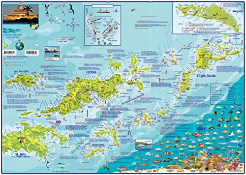 British Virgin Islands BVI Adventure & Dive Map Franko Maps Laminated Poster
