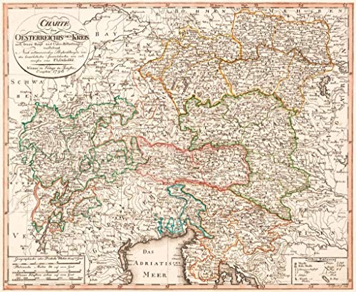 Historische Karte: Österreichische Kreis - auch Österreichischer Reichskreis, 1796: Originaltitel: „Charte den Oesterreichischen Kreis nach seinen ... im Verlage des Industrie Comptoirs, 1796.“