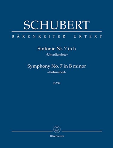Sinfonie Nr. 7 h-Moll D 759 ""Unvollendete"". BÄRENREITER URTEXT. Studienpartitur, Urtextausgabe: Studienpartitur. Nach früherer Zählung Nr.8 von Bärenreiter