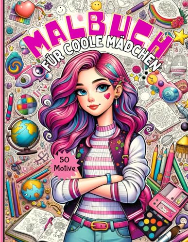 Malbuch für Coole Mädchen Geschenk ab 10 Jahren: Beschäftigungsbuch mit 50 Motiven (Portraits, Muster, Tiere, Pferde) für Mädchen und Teenager von Independently published