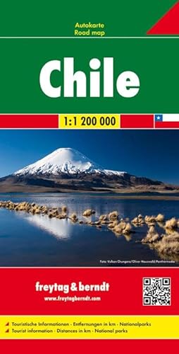 Chile, Autokarte 1:1,2 Mio.: Touristische Informationen, Entfernungen in km, Nationalparks von Freytag + Berndt