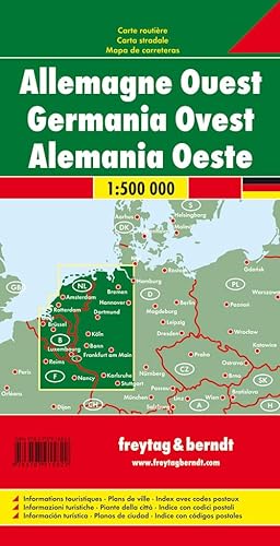 Deutschland West, Autokarte 1:500.000: Touristische Informationen, Citypläne, Ortsregister mit Postleitzahlen. Mit QR-Code (freytag & berndt Auto + Freizeitkarten)