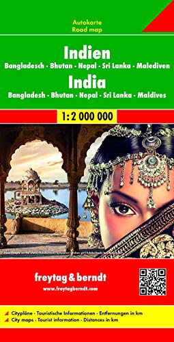 Indien - Bangladesch • Bhutan • Nepal Sri Lanka • Malediven, Autokarte 1:2.000.000: Wegenkaart 1:2 750 000 von Freytag & Berndt