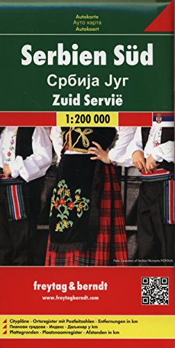 Serbien Süd, Autokarte 1:200.000: Citypläne, Ortsregister mit Postleitzahlen, Entfernungen in km von Freytag & Berndt