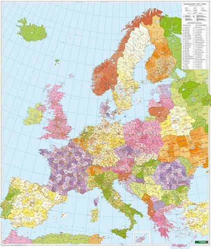 Europa Postleitzahlen, Postleitzahlenkarte 1:3,7 Mio., Poster, metallbestäbt: Plano (freytag & berndt Poster + Markiertafeln)