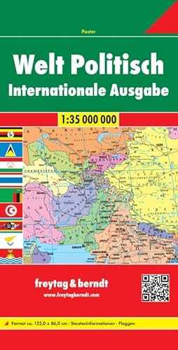 Welt Politisch, Weltkarte 1:35 Mio., Internationale Ausgabe: Staateninformationen, Flaggen. Mit QR-Code