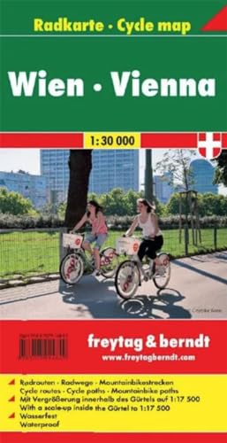 Wien, Radkarte 1:30.000: Radrouten, Radwege, Mountainbikestrecken. Bis Seestadt Aspern. Mit Vergrößerung innerhalb des Gürtels auf 1:17.500. Wasserfest (freytag & berndt Radkarten)
