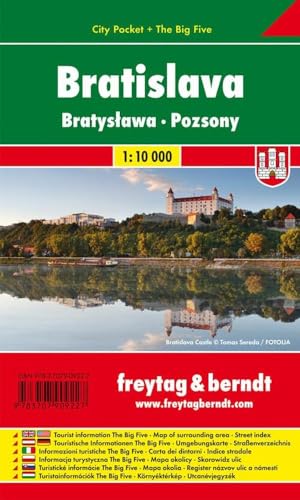 Bratislava, Stadtplan 1:10.000, City Pocket + The Big Five: Touristische Informationen The Big Five, Umgebungskarte, Straßenverzeichnis (freytag & berndt Stadtpläne)