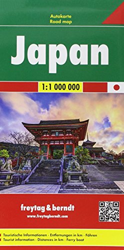 Japan, Autokarte 1:1 Mio.: Touristische Informationen, Entfernungen in km, Fähren von Freytag + Berndt