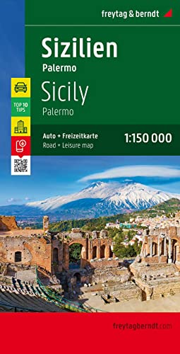 Sizilien - Palermo, Top 10 Tips, Autokarte 1:150.000: Auto + Freizeitkarte. Top 10 Sehenswürdigkeiten, Citypläne, Ortsregister mit Postleitzahlen