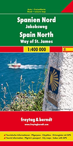 Spanien Nord - Jakobsweg, Autokarte 1:400.000: Touristische Informationen, Pilgerpass, Citypläne, Ortsregister mit GPS