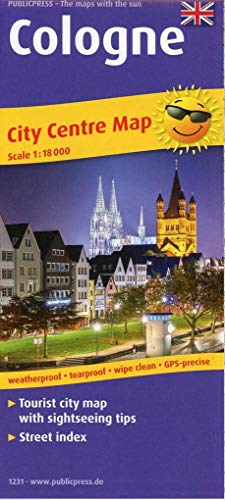 Cologne: Tourist City Centre map with sightseeing tips and Street index. 1:18000 (Stadtplan: SP)